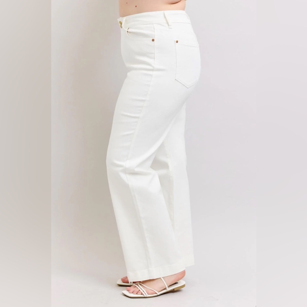 NWT Judy Blue High Waist Double Button‎ White Wide Leg Denim Jeans 14W